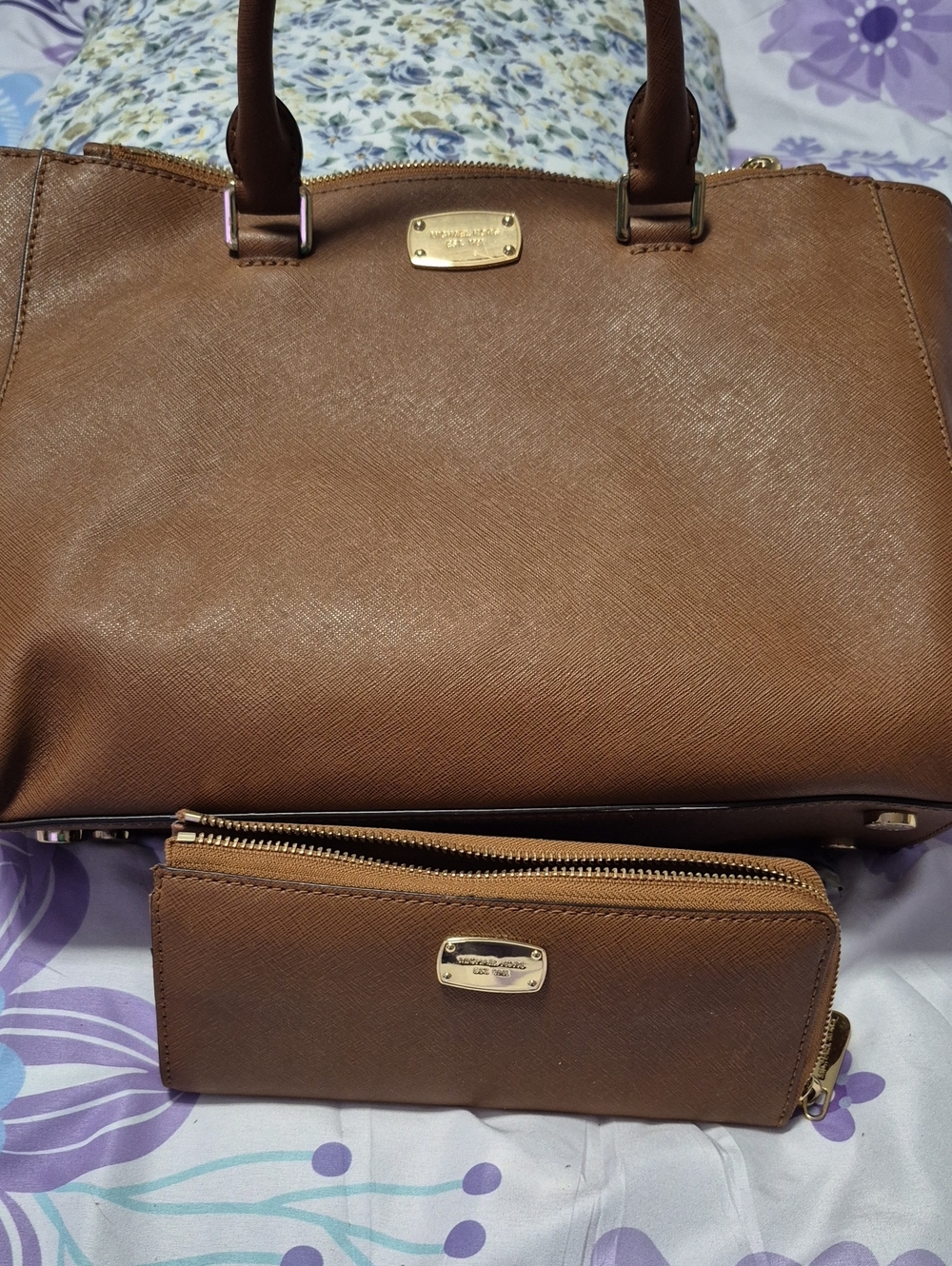 Michael Kors Brown Saffiano Satchel with Matching Wallet